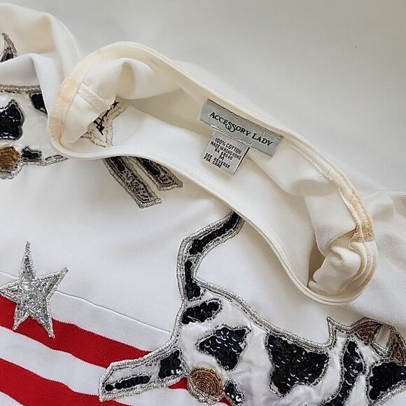 Whimsical Cow Jumps Over Moon Sequin Beaded M Top Bling Party Accessory Lady - Picture 3 of 15